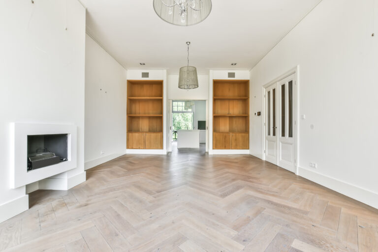 luxury spacious room with wooden style shelves and cabinets